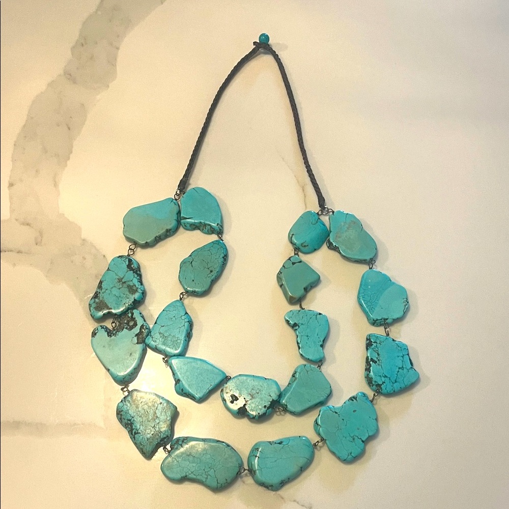 Nordstrom Turquoise Slab 2-Layered  Necklace on rope w/bead closure